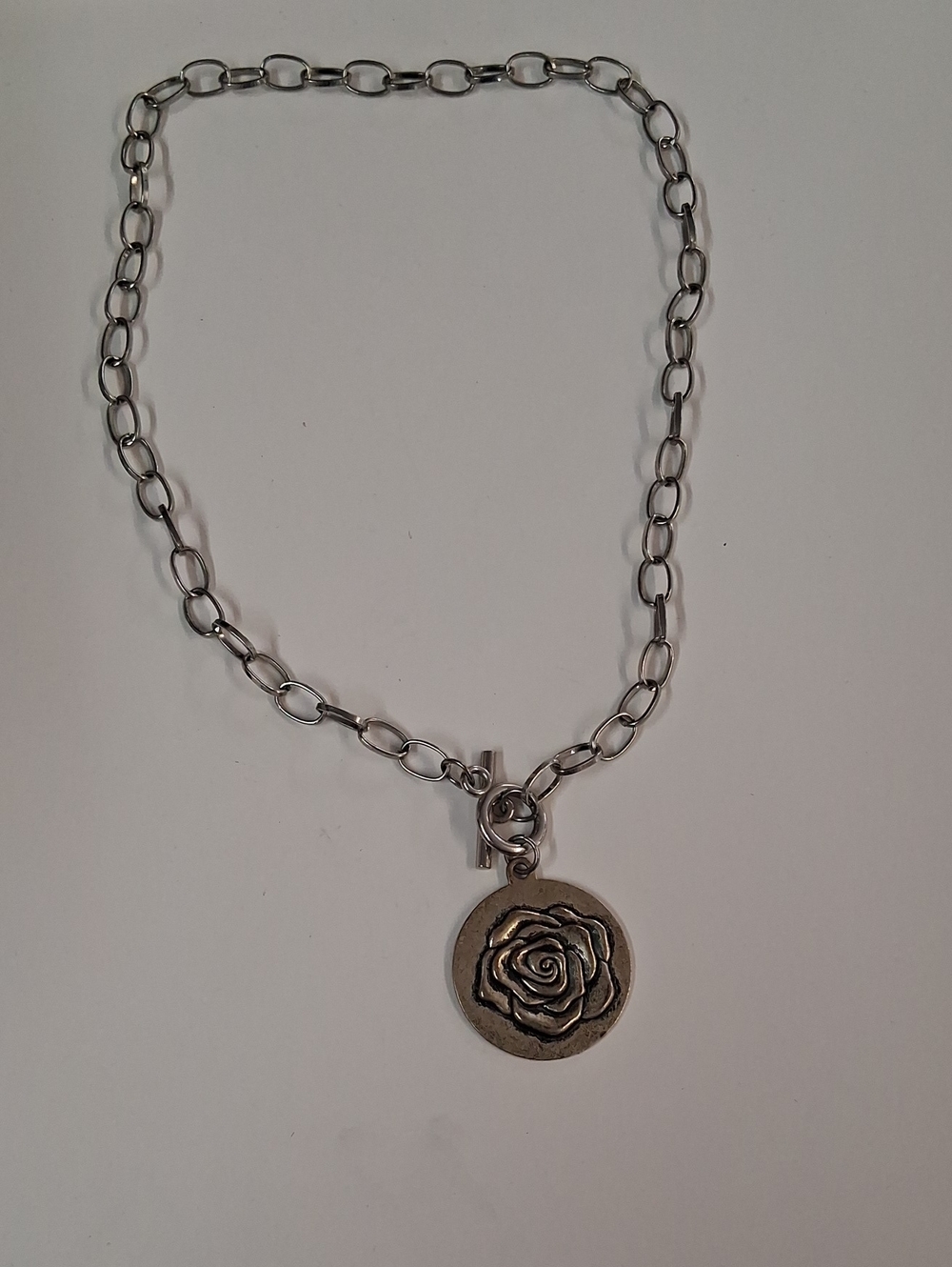 Silver-Tone Rose Medallion Chain Necklace - Women Jewelry